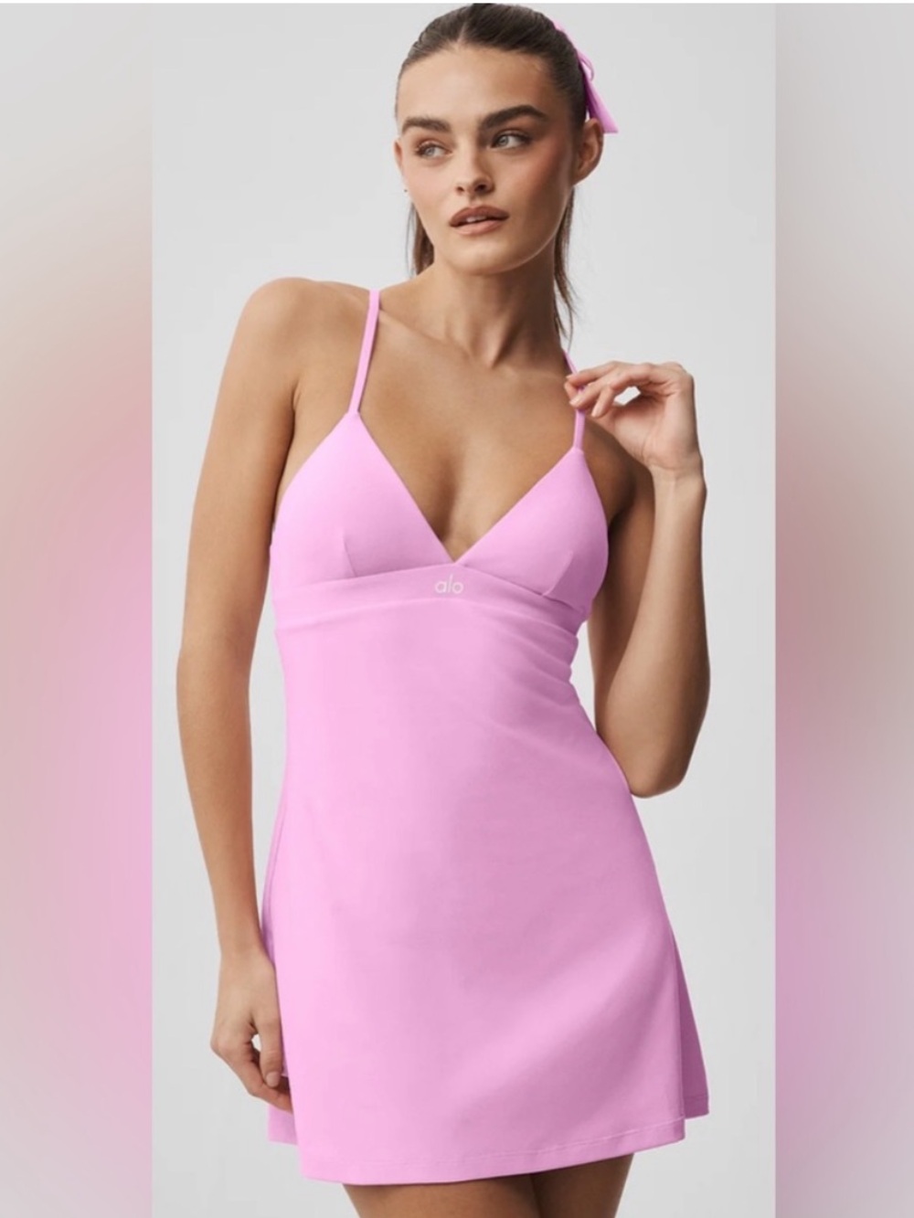 ALO Yoga Candy Heart 🍭 Pink Airbrush Splendor Dress W/ Matching Hair Bow!